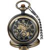 Tiong Orologio da tasca in legno, meccanico, Steampunk, elegante, in rame, con quadrante aperto, da uomo, con scatola a catena, idea regalo