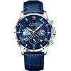 LIGE Orologio da uomo, cronografo, in acciaio inox, impermeabile, analogico, fase lunare, design al quarzo, orologio da polso blu, cinturino in pelle, da uomo, con data, luminoso, business, casual,