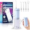 JTF Idropulsore Dentale Mini, Portatile Irrigatore Dentale Viaggio con 5 Ugelli Ricambio, 4 Modalità, IPX7 Impermeabile, 230 ML Erbatoio Dell'acqua Retrattile (Blu)
