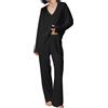 Famulily Set pigiama da donna in 2 pezzi, con scollo a V, maniche lunghe e pantaloni comodi a gamba larga, abbigliamento da notte leggero, Blu, XL