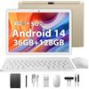TIGERFU 10 Pollici Tablet Android 14, 36GB RAM+128GB ROM(1TB TF), Octa-Core 2.0 GHz, 4G LTE & 5G WiFi, GMS Cerfified, 8000mAh, Bluetooth 5.0, 8MP+5MP, Tablet con custodia, tastiera, penna, mouse - Oro