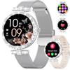 ESFOE Smartwatch Donna,1.19 AMOLED Orologio Smartwatch Donna con Chiamate Whatsapp,Orologio Fitness 120+ Sportive,Ciclo Mestruale,Cardiofrequenzimetro Sonno,IP68 Impermeabile Smart Watch Argento Maglie