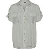 VERO MODA Camicia Donna a Maniche Corte a Righe, Tasche sul Petto e Bottoni, Colore:Verde, Taglia:XL