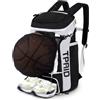 KINGSLONG Zaino da pallacanestro, grande capacità, con scomparto per scarpe e ganci per recinzione, leggero, pallavolo, softball, attrezzatura per racchette, caschi, cappelli, scarpe/nero