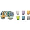 Villa d'Este Home Tivoli 2195378 Marea TAVOLA 18 PZ, Porcellana + Gres & 5905223 Marrakech Set 6 Bicchieri Acqua Multicolor, Vetro, Assortito