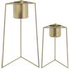 DRW Set di 2 vasi con gambe in metallo in oro 25 x 22 x 50 e 34 x 29 x 60 cm