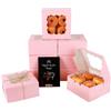 Gcardist Scatole per biscotti rosa con finestra, 15 pezzi, 15,2 x 15,2 x 7,6 cm, per matrimonio, favore, compleanno e feste (6 x 6 x 3 pollici)