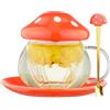 Rain House Teiera in Vetro a Forma di Fungo con Infusore, Tazza da tè Trasparente con Coperchio in Ceramica e Sottobicchiere - 290 ml - Resistente al Calore per Casa e Ifficio (Arancione)