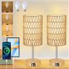 Rayofly Set di 2 Lampade da Comodino, Lampada da Comodino Dimmerabile con Funzione di Ricarica Porte USB A+C, Lampada da Tavolo Vintage con Paralume in Rattan e Lampadina LED per Camera da Letto