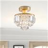BESTIER Lampadario a semi-incasso in cristallo d'oro moderno Illuminazione Plafoniera a LED Lampada per sala da pranzo Bagno Camera da letto Soggiorno Diametro 23 Altezza 26