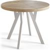 AlpiMeble Tavolo rotondo per sala da pranzo OVO, tavolo allungabile, diametro: 90 cm a 190 cm, tavolo soggiorno colore: Halifax con gambe in legno di colore bianco