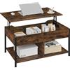 WOLTU Tavolino da Caffè Sollevabile, Tavolino da Divano con Scomparto Nascosto e Aperto, Tavolino da Salotto Industriale, 90x50x(45-60) cm, Marrone Rustico, BTS15vbn
