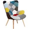 Bricozone Poltrona Patchwork Con Schienale Alto Seduta in Memory Foam Gambe In Legno Di Faggio 76 x 68 x 98 cm Poltrona Sedia Foderata In Tessuto Sfoderabile