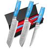 Home Safety Set Coltelli da Cucina Damascato, 3 Pezzi, Set Coltelli da Chef in 67 Strati di Acciaio Damascato Vg-10, Coltello Kiritsuke Professionali, Manico Ergonomico in Resina Naturale, Confezione Regalo