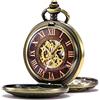 TREEWETO Orologio da tasca meccanico antico da uomo e donna, cassa in bronzo con numeri romani, bronzo, Antico