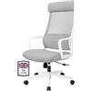 MELOKEA Sedia da Ufficio Ergonomica - Schienale Alto, Supporto Lombare in Rete Traspirante, Poggiatesta Elastico Alto Regolabile in Altezza - Facile da Montare Sedie da Scrivania (Grigio-Bianco)