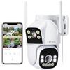 CAYVIS 2MP+2MP Telecamera Wi-Fi Esterno, 2.4GHZ/5GHZ PTZ Videocamera Sorveglianza Esterno con Doppia Lente,FHD Tracciamento Automatico, Visione Notturna a Colori, Audio Bidirezionale, IP66 (Bianco)