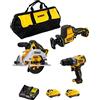 DeWALT Kit D12K301 (Sega Circolare DCS512 + Mini-Sega Universale DCS312 + Trapano a Percussione DCD706 + 2 batterie 3,0 Ah + caricabatterie + Borsa)