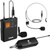 TONOR Microfono Wireless UHF con Microfono archetto/Lavalier Microphone Lapel Mic e Trasmettitore Bodypack e Mini Ricevitore Ricaricabile 1/4 Uscita, Distanza 60M Segnale stabile per Prestazioni Live
