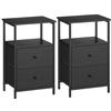 VASAGLE Set di 2 Comodini, Tavolino con 2 Cassetti in Tessuto, Alto 61 cm, con Ripiano Portaoggetti, per Soggiorno Camera da Letto, Cenere, Inchiostro e Nero Opaco LGS225B21, 38 x 28 x 61 cm