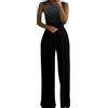 Generic Salopette da donna UK elegante tuta a gamba larga estiva vestibilità ampia a vita alta tute da appendere al collo tuta casual tinta unita paillettes lunga tutina da donna UK per uscire matrimonio