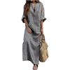 ShallGood Donna Vestito Sciolto Manica Lunga V Scollo Retro Lino Cotone Abito Elegante Estivi Abiti a Righe Maxi Dress Rosa IT 54