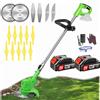 ZREBZYR Tagliabordi a batteria senza fili, decespugliatore elettrico con 2 batterie da 4,0 A e caricatore rapido, 3 tipi di lame, per giardini e cortili