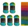 Wollbiene Summer Touch Batik, 5 gomitoli di lana da 100 g, multicolore con gradiente, 500 g di lana mercerizzata in microfibra acrilica (504 arcobaleno)