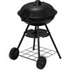 eSituro Griglia a Carbone con Coperchio, Barbecue Rotondo 41,5cm, BBQ Grill a Carbonella Portabile con 2 Ruote per Campeggio Picnic (Nero)