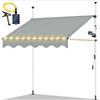 tillvex Tenda da Sole a Bracci con Manovella | Protezione Balcone, Regolabile, Senza Forare, a Manovella | Tenda resistente per Esterno (Grigio chiaro con LED, 150cm)