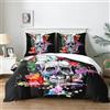 Yzehomijia Set copripiumini e federe con stampa teschio 220×240 cm, biancheria da letto gotica, 1 copripiumino + 2 federe 65 x 65 cm.(K4×220)