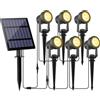 NATPOW Faretti Solari a Led da Esterno, 6 in 1 3000K Luci Solari da Giardino, 2 Modi, Automaticamente Acceso o Spento, Impermeabile IP65 Luci Esterne ad Energia Solare per Cortile, Patio, Alberi