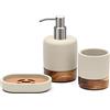 Creativefine Set di accessori da bagno in cemento e legno di acacia, 3 pezzi: distributore di sapone, porta sapone, bicchiere