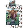 Jerry Fabrics Jurassic World, set da 3 pezzi, 100% cotone, copripiumino 140 x 200 cm + federa 65 x 65 cm + lenzuolo 90 x 200 cm