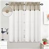 LuxFocus Set di 2 tende patchwork piccole con bottoni, decorazione a metà corta, ariose, effetto lino, 2 x 69 cm x 114 cm, beige