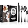 vancasso Set Posate Colorate, Set Posate Nero 48 Pezzi in Acciaio Inox 18/10 per 12 Persone, 12 Cucchiaio, 12 Forchetta, 12 Coltelli, 12 Cucchiaino Tè per l'Inaugurazione della Casa