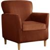 SYLC Fodere Copripoltrona Velluto Elasticizzato Ottomano Copertura Fodera In Ottomano Copridivano Da 1 Posto Con Cuscino Fodera Per Poltrona (Red coffee,Chair+Seat)