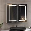 DICTAC Specchio Contenitore Bagno con Luce Led e Presa Elettrica 70x16x60cm Armadietto Specchio bagno Sospeso con Luce e 2 Ante,Mobile Bagno sospeso con specchio e Mensola Regolabile,Bianco