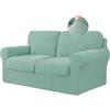 BXFUL Copridivano Elasticizzato con Schienali Separati E Cuscini Seduta, Copridivano Antiscivolo con Fascia Elastica, Proteggi Mobili Jacquard (2 Posti,Menta verde)