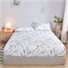 Mesnt Set Lenzuola con Angoli e Federe, Lenzuola Letto Matrimoniale 2 Pezzi di Federe in Cotone lavato Linee geometriche Coprimaterasso Lavabile in Lavatrice, Nero Bianco, 150 x 200 x 25cm
