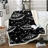 Loussiesd Coperta stampata UFO in pile a tema spazio esterno per divano da viaggio divano cielo stellato Sherpa coperta costellazione peluche coperta decorazione camera bianco e nero 127 x 152 cm