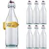 acquaverde | 6 Bottiglie in Vetro Costolata per Acqua, Bevande e Liquori, Design Vintage, Bottiglia Trasparente con Tappo Meccanico Ermetico - 750 ml