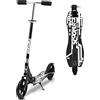 Cecaylie Monopattino con ruote Big Wheel, pieghevole, regolabile in altezza, per bambini e adulti, freno posteriore, scooter con tracolla, max. 100 kg, colore nero