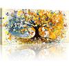 FajerminArt Grande Quadro Moderno Stampa su Tela Quadro su Tela Giallo colorato Albero della Vita Astratto Pittura su Tela Quadri Moderni Soggiorno Camera da Letto Decorazione Murale 100x50cm