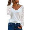 Dokotoo Maglie Donna Maniche Lunghe Bianca Elegante Maglione Righe Mesh Scollo a V Tops Pullover Felpe XX-Large