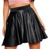 OgLuxe Minigonna da donna a vita alta in finta pelle effetto bagnato in PVC svasato, Nero , 40-42