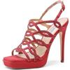 QUEEN HELENA Sandali Eleganti con Tacco a Spillo con Strass con Plateau Donna ZM9674 (Rosso, 40)
