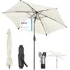 Sekey Ombrellone da 270 cm, con manovella e ribaltabile per auto, per terrazze, balcone e giardino, resistente al vento, stabile UPF 50+, grigio beige, rotondo