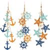COM-FOUR® 3x Decorazione da appendere marittima - decorazione stella marina, ancora e timone in legno con conchiglie - decorazione stile mare (3 pezzi - 38 cm)