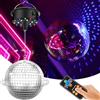 YCCOKJJ Sfera da discoteca con motore aggiornato, motore girevole regolabile 5/8/10/15 giri/min, con sfera a specchio argentata da 15,2 cm e 4 luci colorate, 18 perline LED, cavo di alimentazione